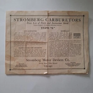 Stromberg Type L CARBURETOR INSTRUCTION SHEETS - Picture 1 of 4