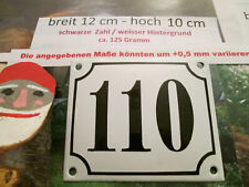 Hausnummer Emaille Nr. 110 schwarze Zahl auf weißem Hintergrund 12 cm x 10 cm 