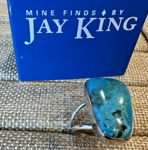 Jay King Mine Finds DTR Sterling Silver 925 Turquoise Ring Double Shank Size 7.5 - Picture 1 of 12