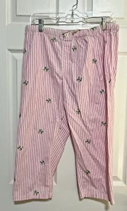 Pantalone Pigiama Lilly Pulitzer Piccolo Rosa/Bianco Righe Ricamato Scimmie Cropped - Foto 1 di 15