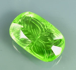 CERTIFIED 56.75 Carat Natural Tsavorite Green Garnet Carving Cut Loose Gemstone - Picture 1 of 5