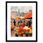 Zajęty targ kwiatowy ciepły bursztyn pomarańczowy żółty obraz olejny oprawiony druk artystyczny 12X16