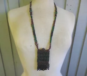 Beaded Necklace Pouch with Fringe Tassels Medicine Bag Coin Purse Talisman Case - Picture 1 of 8