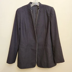 Tahari Jacket Blazer Womens 10 Black Silver Trim One Button Career Business Corp - Picture 1 of 13