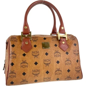 MCM Visetos Leather PVC Fabric Brown Handbag 2746 - Picture 1 of 24