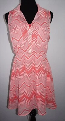 Camisa Freebird Chevron Coral Blanco Cintura Elástica Vestido para el Sol Juniors Talla L Foto 1 de 4