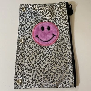 Vintage Lisa Frank Federmäppchen Leopardenmuster Rosa Fuzzy Smiley Gesicht Etui - Bild 1 von 7