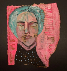 Original Woman Portrait Painting Expressive Buddhist Meditating Pink Wall Art - Picture 1 of 14