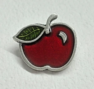 Rot & Grün kalte Emaille realistischer APFEL ~ DANFORTH feiner Zinnknopf - Bild 1 von 3