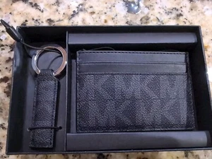 MICHAEL KORS Credit Card Wallet + Key Fob 86F2SGFD1B Brown/Black $98 - NEW - Picture 1 of 5