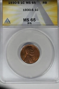 1930-S   .01   ANACS   MS 65 RB    Lincoln Head Cent, Lincoln One Cent - Picture 1 of 2