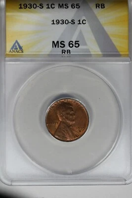 1930-S   .01   ANACS   MS 65 RB    Lincoln Head Cent, Lincoln One Cent - Image 1 of 2