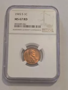 1945-S LINCOLN WHEAT CENT NGC MS 67 RD - Picture 1 of 2