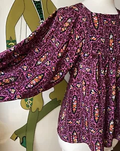 TOP SMOCK VINTAGE ANNI '60 '70 RAYON MANICA A PALLONCINO FOLCLORISTICO TAGLIA 6 BIBA ERA BOHO - Foto 1 di 14