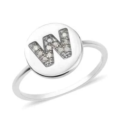Anillo con inicial de diamantes en platino sobre plata de ley 0,07 ctw TALLA 7 Foto 1 de 4