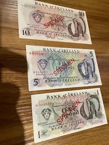 Bank of Ireland , set if £1, £5, £10 banknote speicemans from 1980's. - Picture 1 of 6