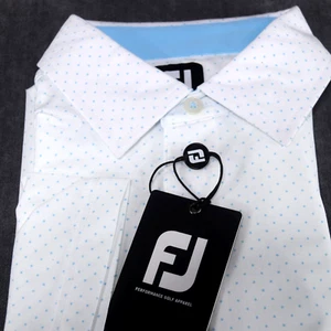 FootJoy Lisle Dot White w/blue Performance GOLF SHIRT Men's M 26689 NEW w/Tag! - Picture 1 of 7