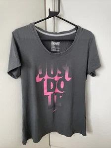 Womans NIKE Dri Fit Grey Pink Just Do It Workout Casual Tshirt Top - XL - Picture 1 of 10