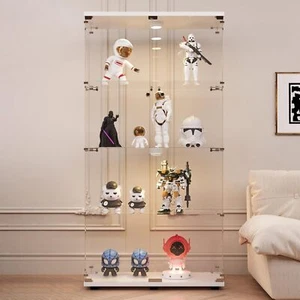 Glass Display Cabinet w/ LED Lights&Lock 2 Door Curio Cabinets Display Showcase - Picture 1 of 36