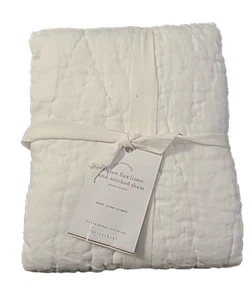 BELGIAN FLAX LINEN HAND-STITCHED SHAM EURO 26X26IN WHITE / IVORY POTTERY BARN - Picture 1 of 19