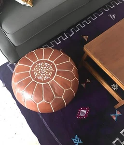Fußhocker modern Wohndeko marokkanisch - handgefertigter Lederpouf - Lederhocker - Bild 1 von 10
