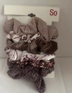 SO Haarkrawatten 6er-Pack Scrunchies NEU mit Etikett braun, hellbraun und glitzerndem Muster. Bild - Bild 1 von 6