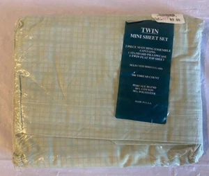 Vtg Springmaid Wamsutta Irregular Mini Twin Sheet Set Pillowcase Flat Green NEW - Picture 1 of 3