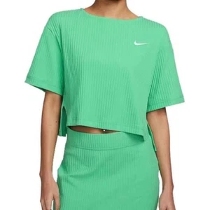 Nike Crooped T-Shirt Women's L Green Ribbed Training Workout Gym Activewear - Picture 1 of 5