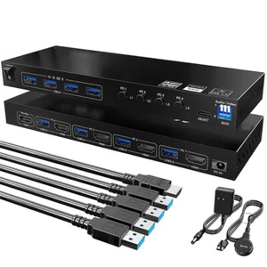 4K@60Hz HDMI USB 3.0 KVM Umschalter 4 Ports 4 In 1 Out Hub KVM Switcher - Bild 1 von 10