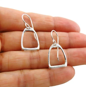 Solid 925 Silver Equestrian Horse Riding Tack Stirrup Drop Earrings - Picture 1 of 6