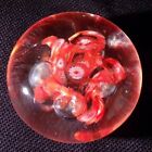 Art Glass Paperweight With 5 Controlled Bubbles And Red Accents 1 1/2 T x 3 W 