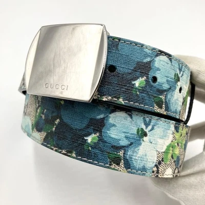 Gucci GG Blooms Flower PVC Leather Belt Silver Buckle Floral 31.5–35.4" Italy - Image 1 of 4