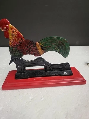 Vintage Early Pollychrome Origin Painted Iron & Wood Roster Nut Cracker - Image 1 of 4