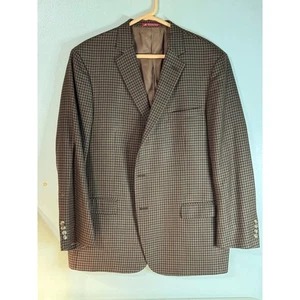Hart Schaffner Marx Blazer 42R Brown Houndstooth Wool USA 2 Btn Sport Coat - Picture 1 of 16