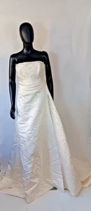 Trägerloses A-Linie Satin-Kleid Herzausschnitt Perlen Spitze Plissee creme Trail Hochzeit - Bild 1 von 9