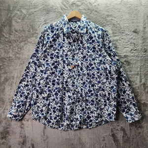 Tasso Elba Herren XL Blau Blumen Paisley Langarm Knopfleiste Hemd 100% Baumwolle - Bild 1 von 17