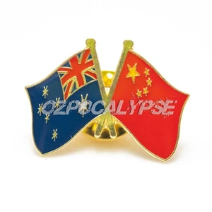 Australia & China Friendship Pin - Badge Collar Australian Flag Chinese Brooch - Picture 1 of 2