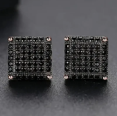 Exquisito Pendiente Micro Pavé Chapado en Oro 14K Negro Circonita Cúbica Hombres Mujeres Foto 1 de 4