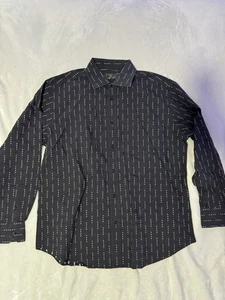 Neu ohne Etikett Bugatchi schwarzes langärmliges Herrenhemd Größe Large Flugzeugdruck Knopfleiste - Bild 1 von 7