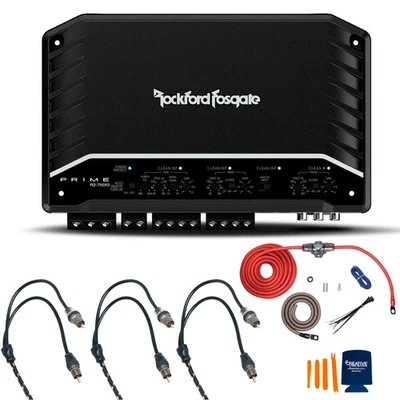 Rockford Fosgate R2-750X5 5-Ch Amp with RFK4 Wiring Kit & 3 Pairs RFIT-20 RCA's - Image 1 of 4
