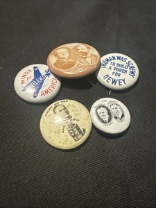 Lote 5 Botones Campaña Política Pinbacks Dewey Coolidge Dawes Willkie Kern - Imagen 1 de 20