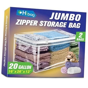 20 Gallon Large Storage Bag for Clothes, Zipper Clothing Storage Bag, Clear - Picture 1 of 7
