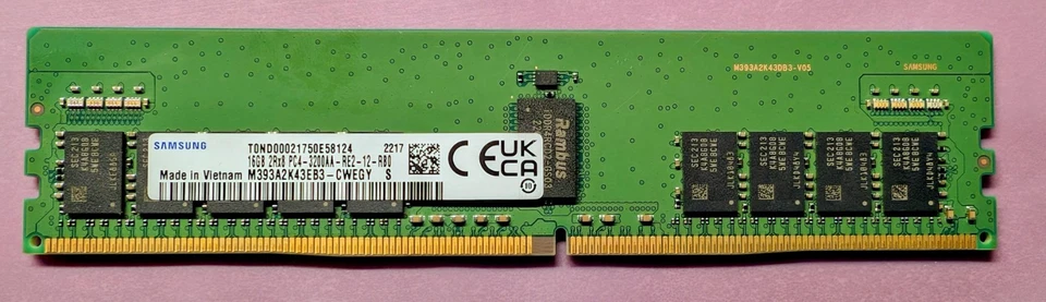 Samsung M393A2K43EB3-CWE 16GB PC4-25600 DDR4-3200Mbps 2RX8 ECC Memory - Image 1 of 1