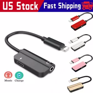 3.5mm Headphone Jack AUX Splitter Adapter and Charger For iPhone 12 11 XS X 8 7 - Picture 1 of 14