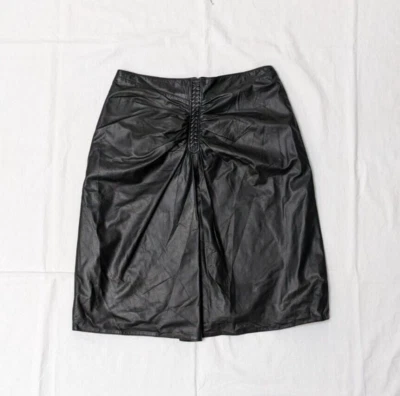 Altuzarra Gathered A line Lace Up Accent Black Leather Skirt  Size 44 French - Image 1 of 3