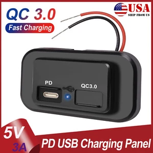 PD Type-C Port USB Voiture Chargeur Rapide Prise LED Prise de Puissance Panneau Étanche 12V - Photo 1 sur 7