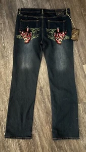 Vintage Ed Hardy Jeans Men’s 35x36 Blue Denim Christian Audigier Devil Demon Y2K - Picture 1 of 4