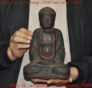 10"Chinese Agarwood Old wood carved Sakyamuni Shakyamuni Tathagata Buddha statue - Picture 1 of 8
