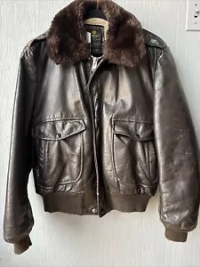 VTG Cooper Leather Bomber Jacket 46 Sherpa Line Brown 70s Faux Fur Collar USA - Picture 1 of 7