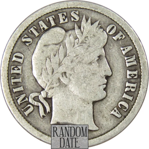 Barber Dime VG Very Good Random Date 90% Silver 10c US Type Coin Collectible Cover